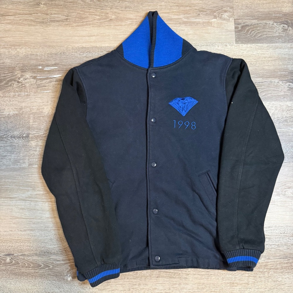 Diamond Supply‎ Co Varsity Jacket Navy Black Blue Embroidered 1998 Mens Small